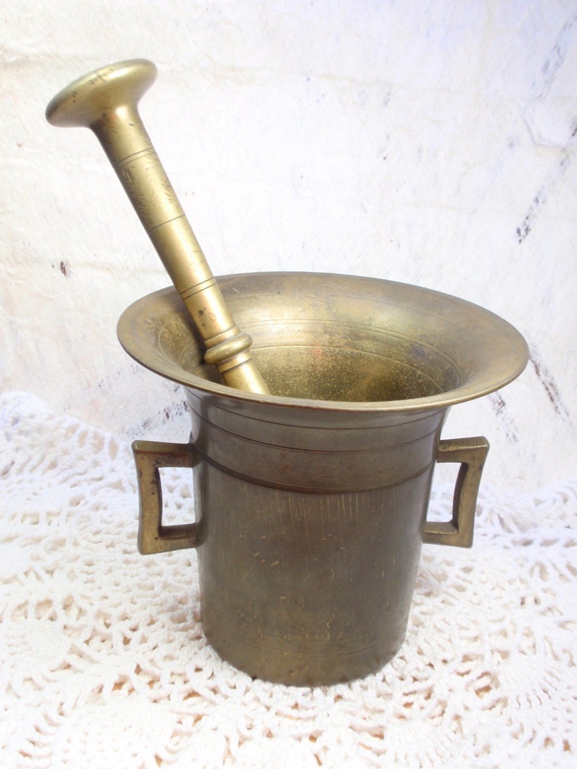 Antique Brass Pharmacists Apothecary Mortar and Pestal