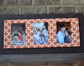 Fabric Collage Wall Frame - (3) 4x6 - Chocolate Brown w/ Orange & White patterned fabric