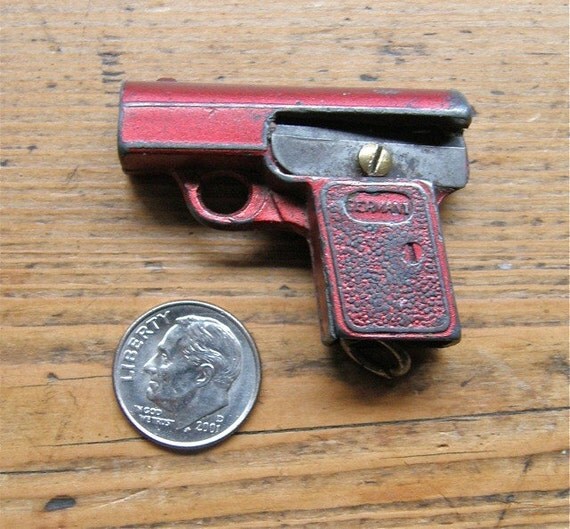 SALE C1940 Red Mini Gun Pencil Sharpener and Eraser by OnceUpnTym