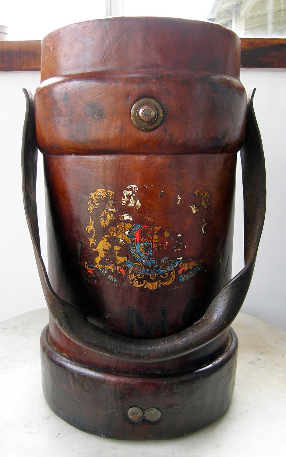 Vintage 1940s Leather Fire Bucket English Multi by OnceUpnTym