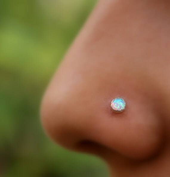 Opal Nose Ring Stud Sterling Silver Handcrafted