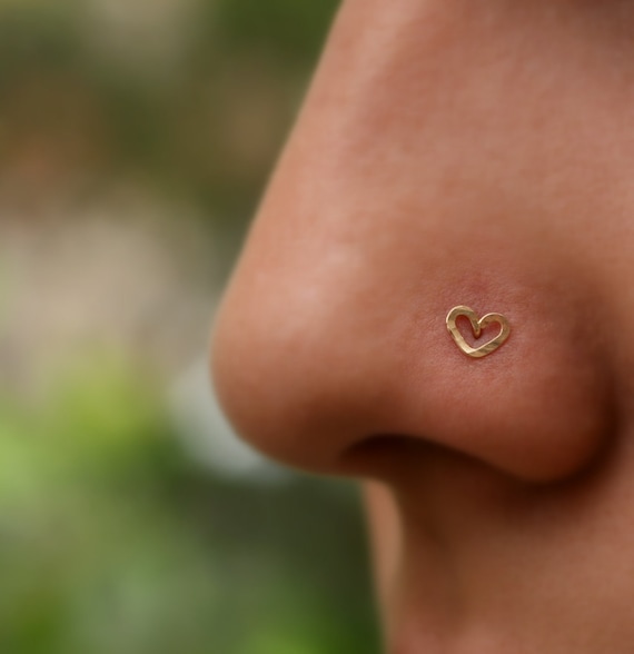 Valentine Heart Nose Ring Stud 14K Solid Gold Handcrafted Heart Shape