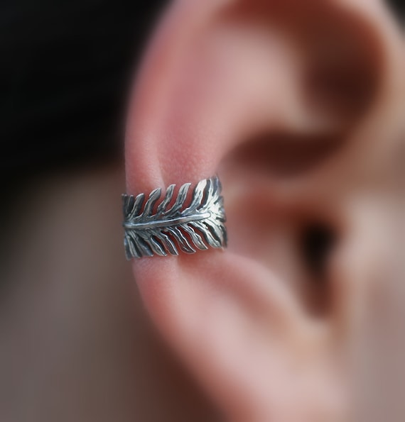 Sterling Silver Handcrafted Feather Textured Ear Cuff Vintage/Antique/Cartilage/catchless/helix