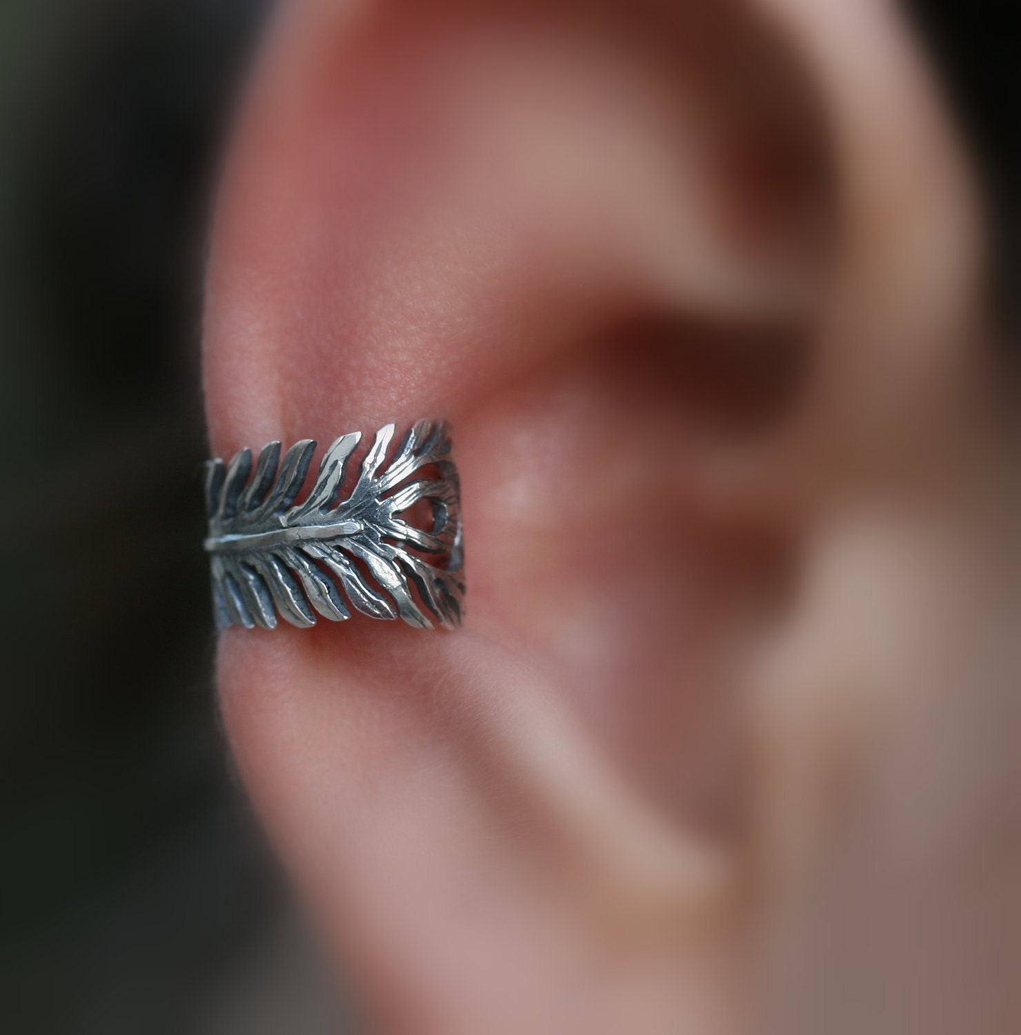 Sterling Silver Handcrafted Feather Textured Ear Cuff Vintage/Antique/Cartilage/catchless/helix