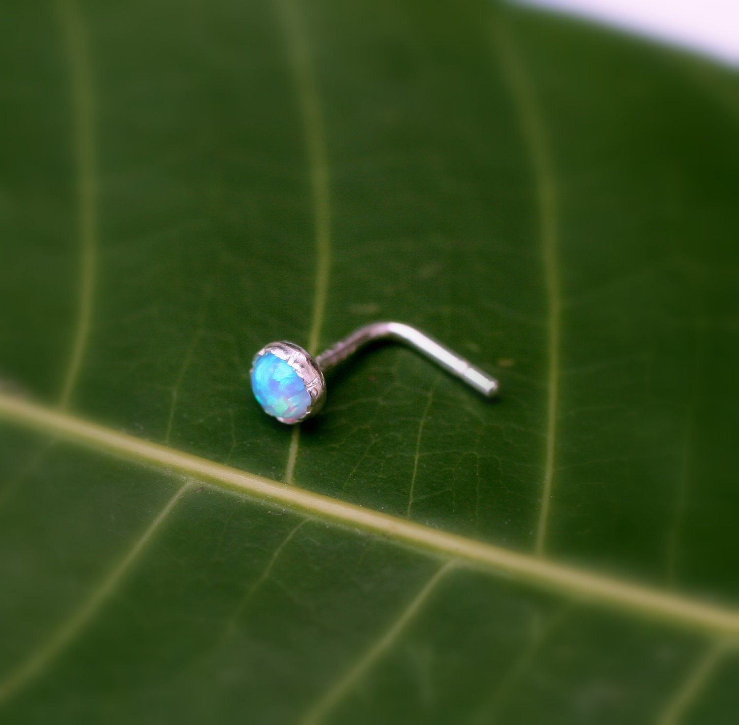 Opal Nose Ring Stud Sterling Silver Handcrafted