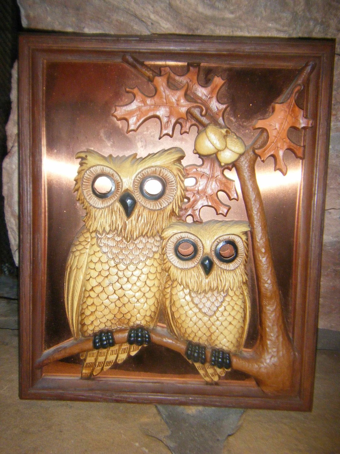 Vintage 1970s Retro Kitsch Owl Wall Hanging