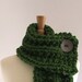 Chunky Knit Kelly Green Cowl Scarf with Large Light Gray Button