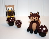 Custom Made Clay Woodland Animal Cake / Cupcake Toppers - Owl, Deer, Hedgehog, Raccoon, Fox, or Skunk