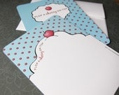 Stationery Note Cards - Cherry Red and Aqua Blue - Set of 8 - double-sided