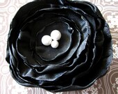 Black Silk and Pearl Layered Hair Clip