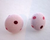 Light Pink Polka-Dot fabric covered button earrings