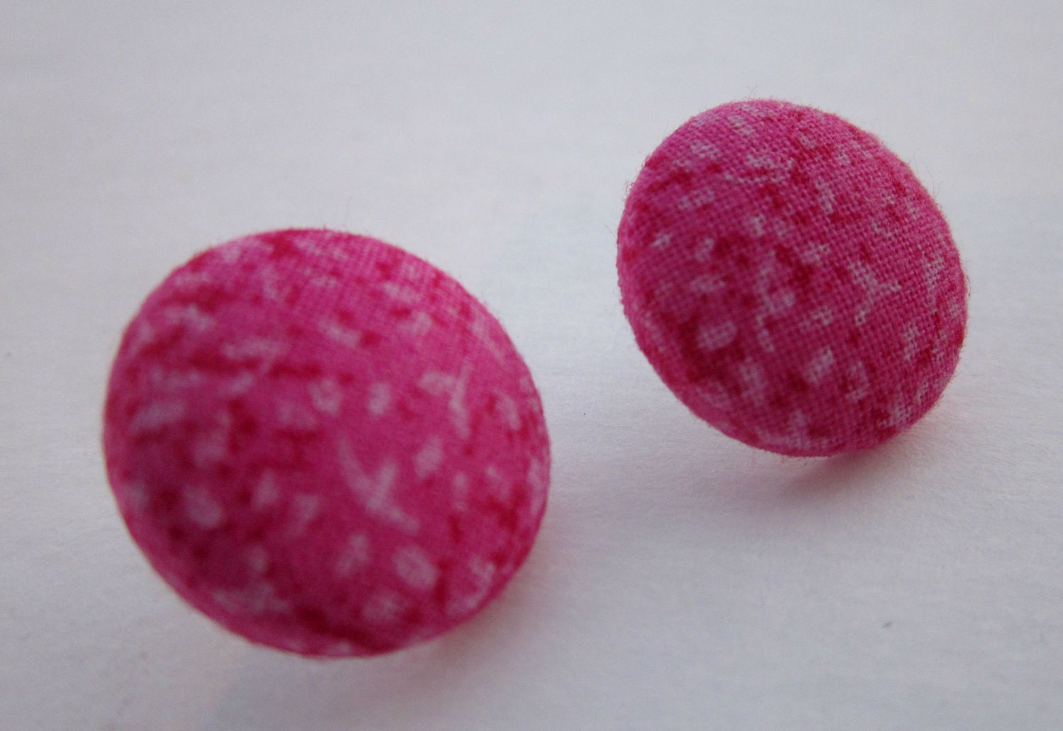 Hot Pink pattered fabric covered button earrings