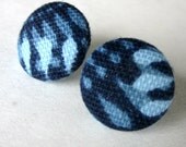 Shades of Blue Fabric Covered Button Earrings
