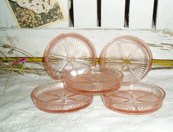 pink depression glass coaster set by on Etsy