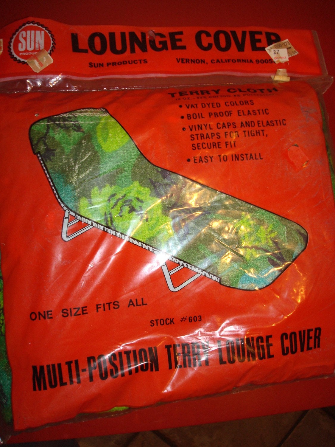 60's Vintage Mid Century Modern - Outdoor Lounge Cover - Green Floral Terry Cloth