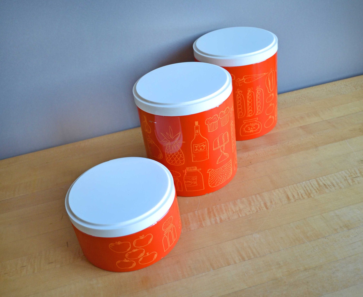 Vintage Ransburg Canister Set of Three Timeless Treasure in ORANGE