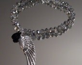 Crystal Stretch Bracelet w/ Angel Wing & Swarovski Crystal Charm