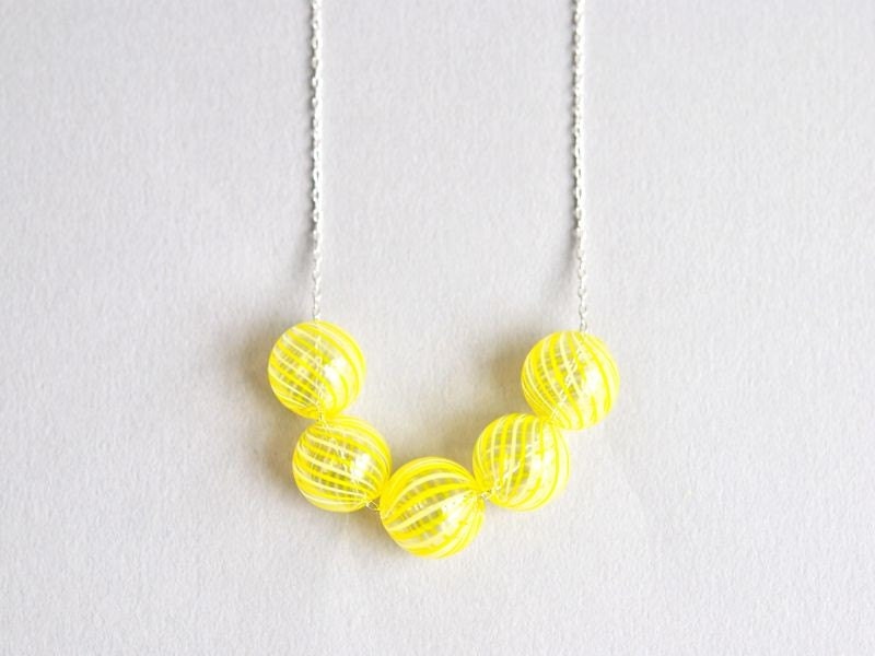 Lemon Yellow Venetian Glass Bubble Silver Necklace