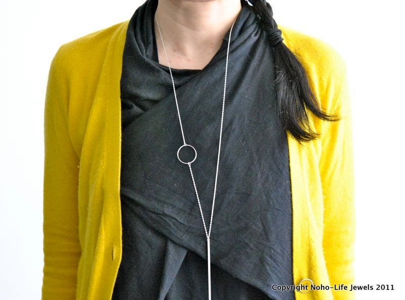 Sterling Silver Long Bar Statement Necklace