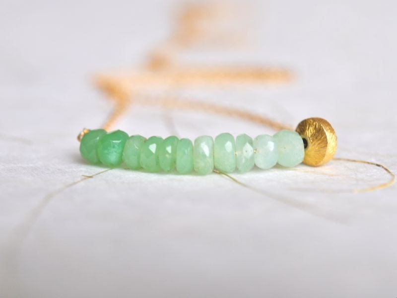 Emerald Green Chrysoprase Bar Gold Necklace for Spring