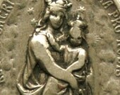 Our Lady of  Carmel & Heart of Jesus Antique Sterling Silver Medal on 18" sterling silver rolo chain