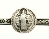 Antique Brooch with Medal Holy Father Benedictus Patron Saint Exorcist Brooch
