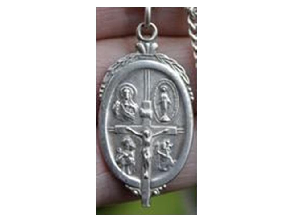 Vintage Sterling Silver Miraculous Cross Religious Medal on 18" sterling silver rolo chain