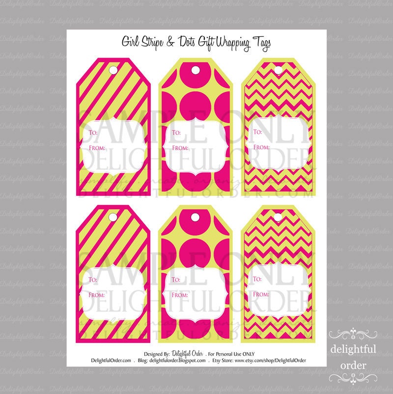 Girl Stripe & Dots Gift Tags - PDF Printable File