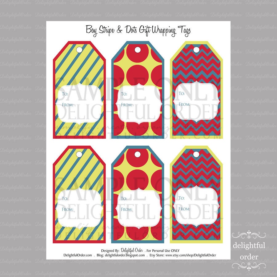 Boy Stripe & Dots Gift Tags - PDF Printable File