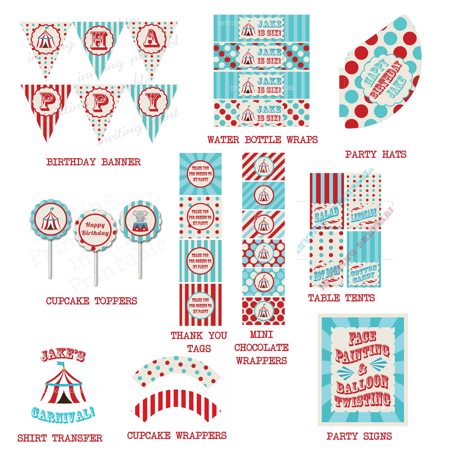 Carnival or Circus Personalized Standard Printable Party Pack Personalized