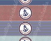 Nautical Water Bottle Label Wraps Personalized Printable