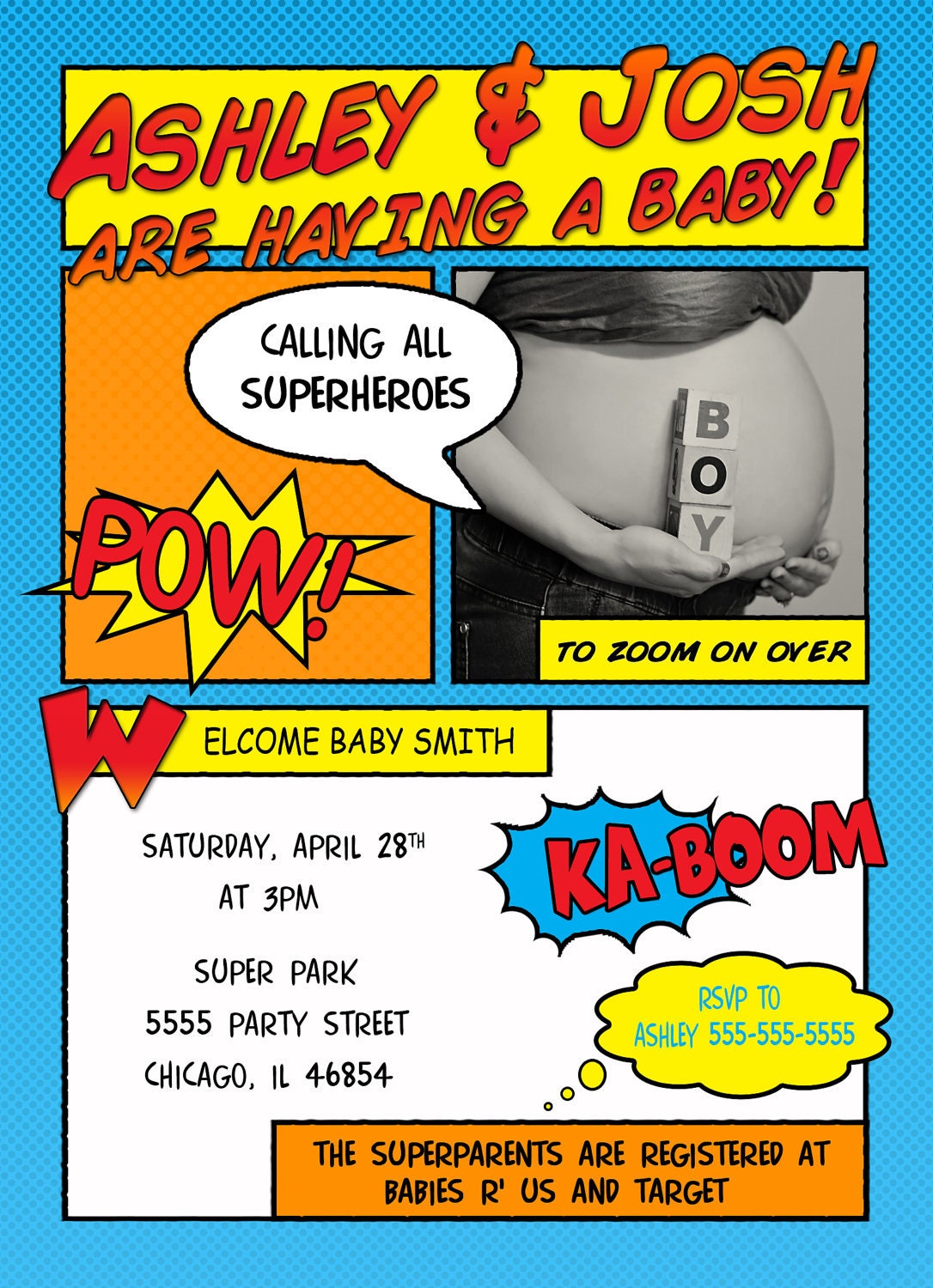 Comic Superhero Baby Shower Invitation