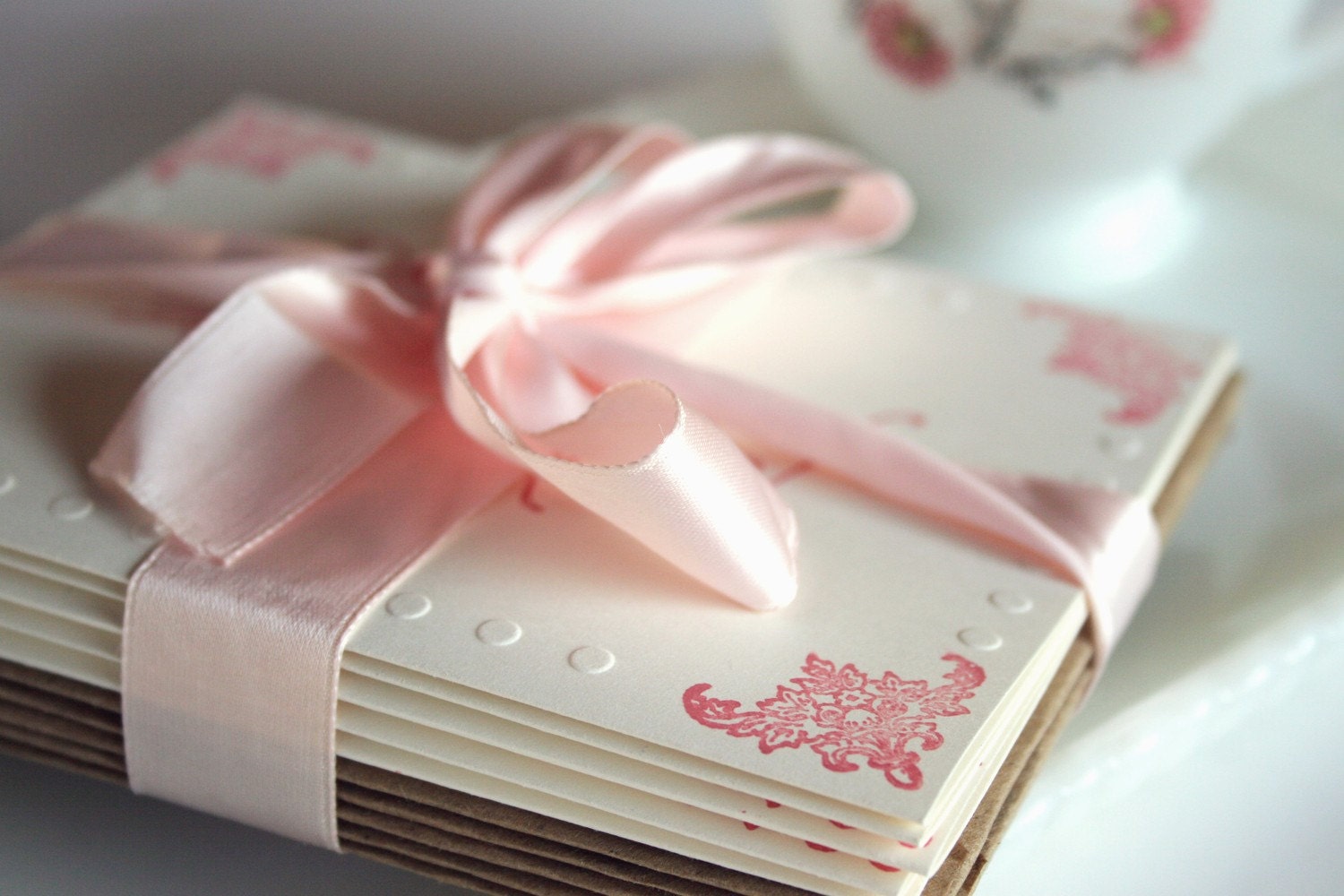 Thank You Stationery Note Card Set of 30, baby shower, bridal shower, wedding pink and white, envelopes included