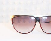 80s Sunglasses 1980's Tortoise Sunglasses Horn Rim Metal Gold Flat Top Browline Frame 