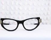 50s Cat Eye Glasses 1950's Horn Rim Eyeglasses Black White Stripe Vertical Mid Century Modern by Calobar Optical - THAYEReyewear