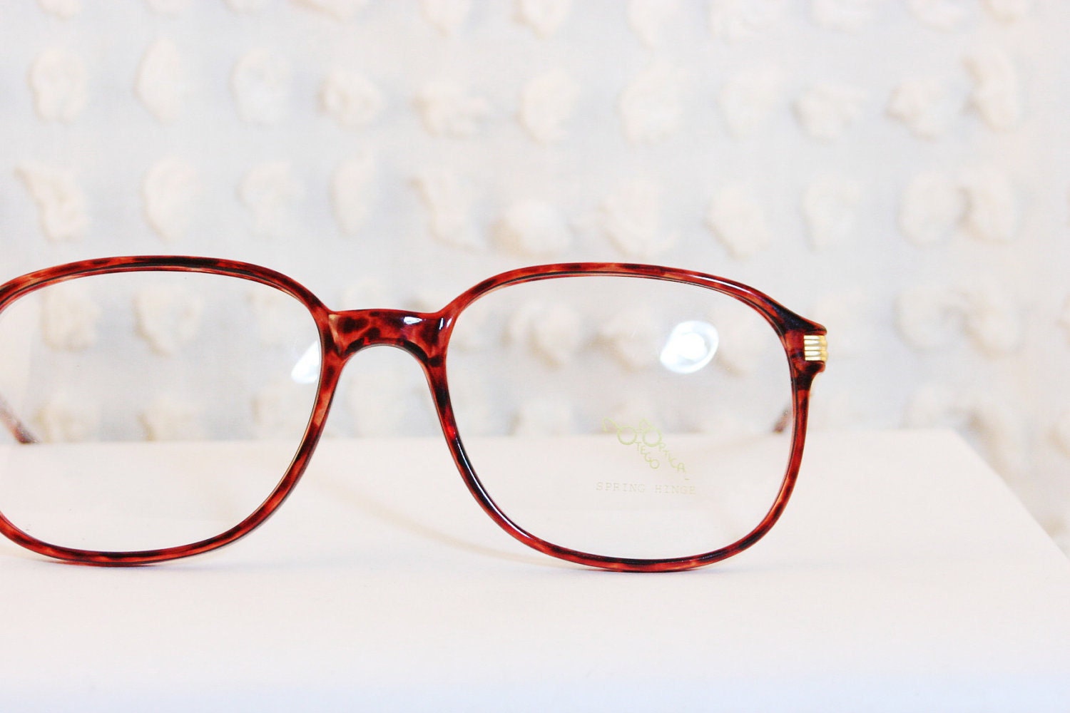 Black Tortoise Gold Hinge 1980's Oversize Eyeglasses Long Brushed Rectangle Frame Large Unisex Size 56/20 by Otego Optical