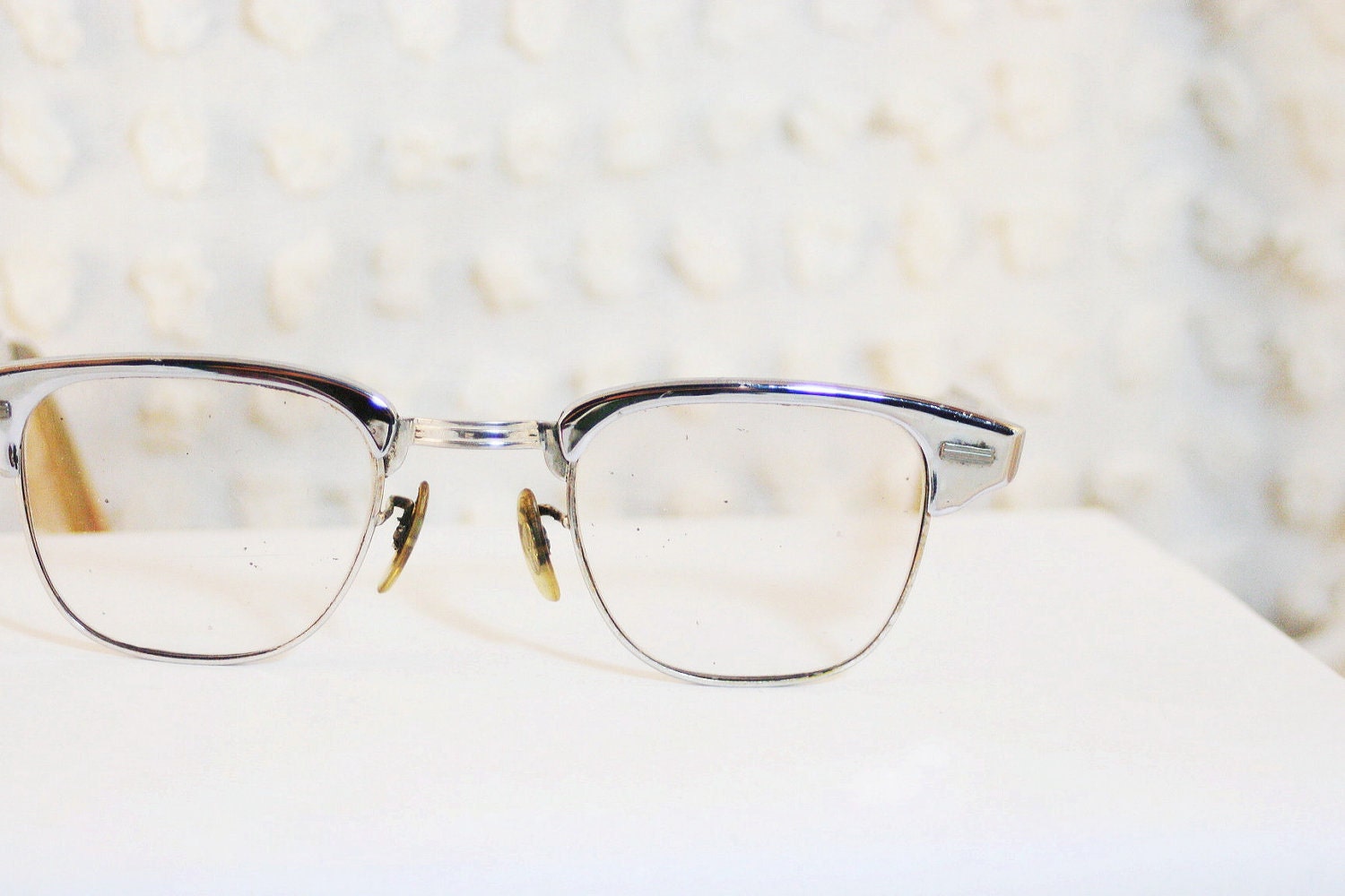 60s Eyeglasses 1960s Metal Glasses Aluminum Browline Frame Unisex 44/24 Optical Frame