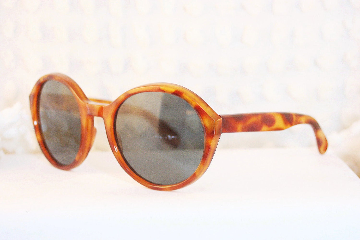 1960's Sunglasses Super Wide Round Tortoise Oversize Circle Gray Tint Lens Ready to Wear Dead Stock by Nilsol