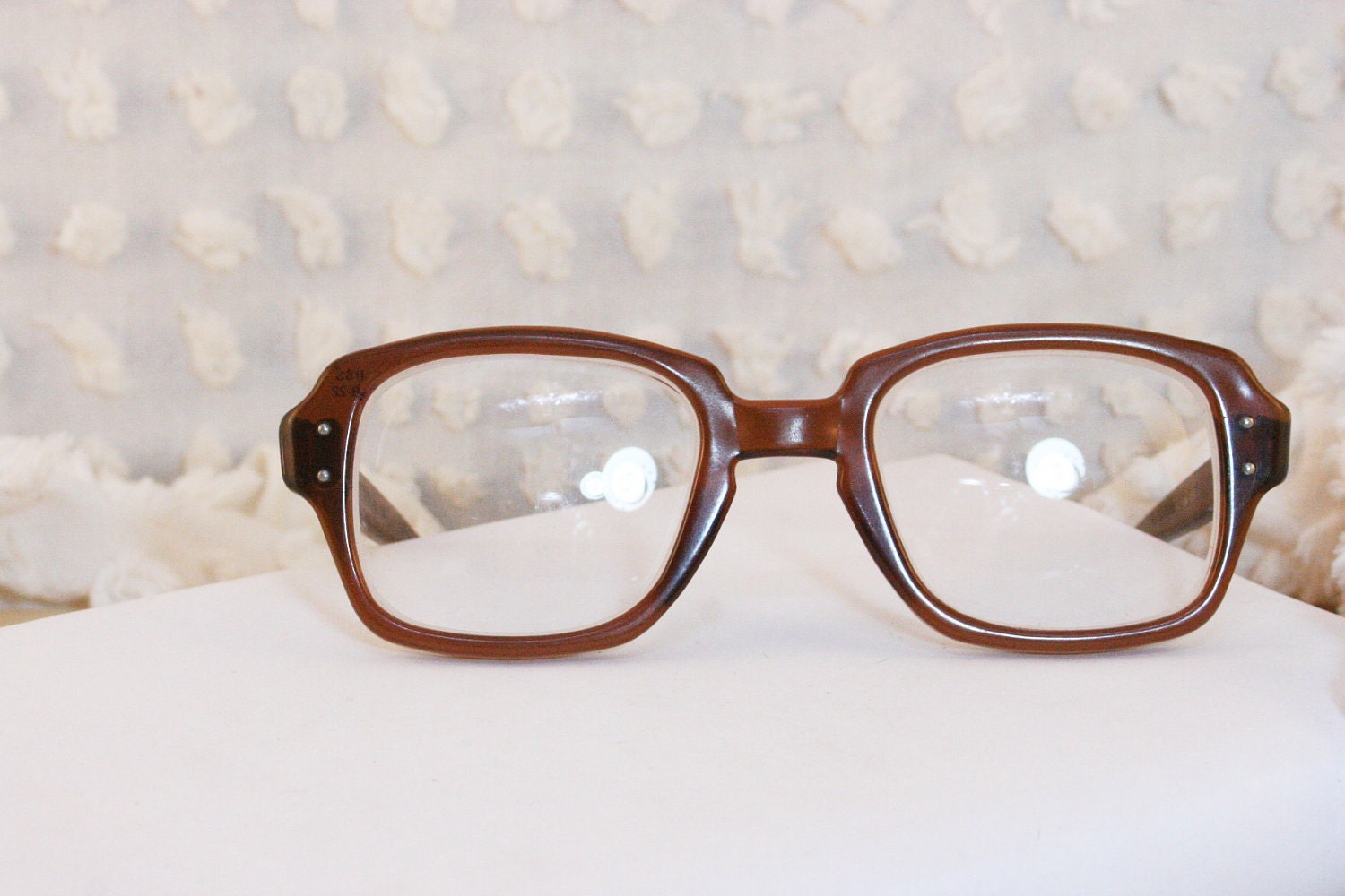 Military Issue 1990's Thick Horn Rim Eyeglasses Brown BCG 48/22 Large Minimal Simple by USS Romco
