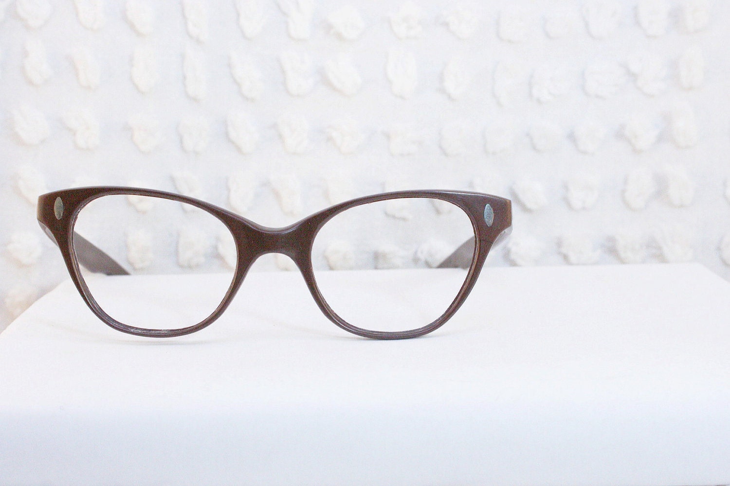 60s Cat Eye Glasses Ash Brown 1960's Horn Rim Eyeglasses Flexible Nylon Comfort Optical 46/20 Frame France