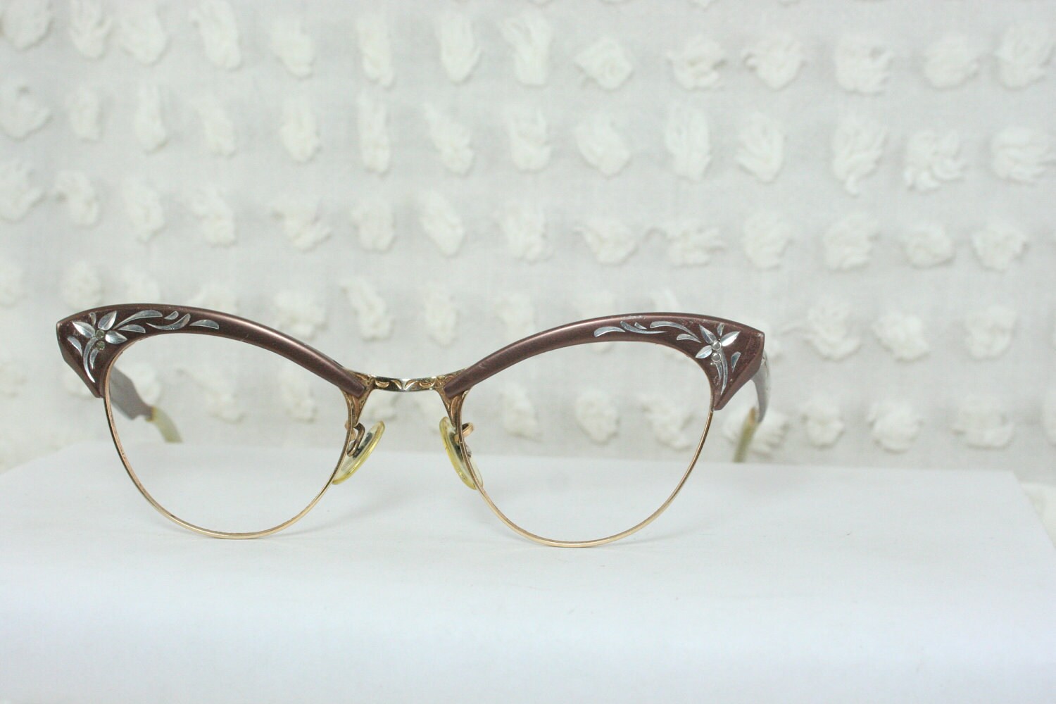 Cool Bronze Cat Eye 1950's Browline Eyeglasses Combination Wire Rim Frame Wide Larger 46/20 Frame by American Optical