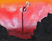 ACEO surreal sunset red wine wine glass