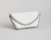 Vintage Beaded Clutch from France in White with a Braided Grey Trim