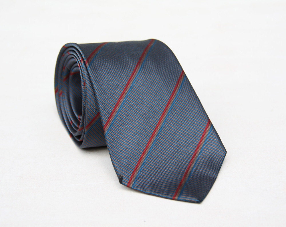 Silk Balmain Designer Tie in Cool Grey with Red/Yellow/Blue Diagonal Stripes