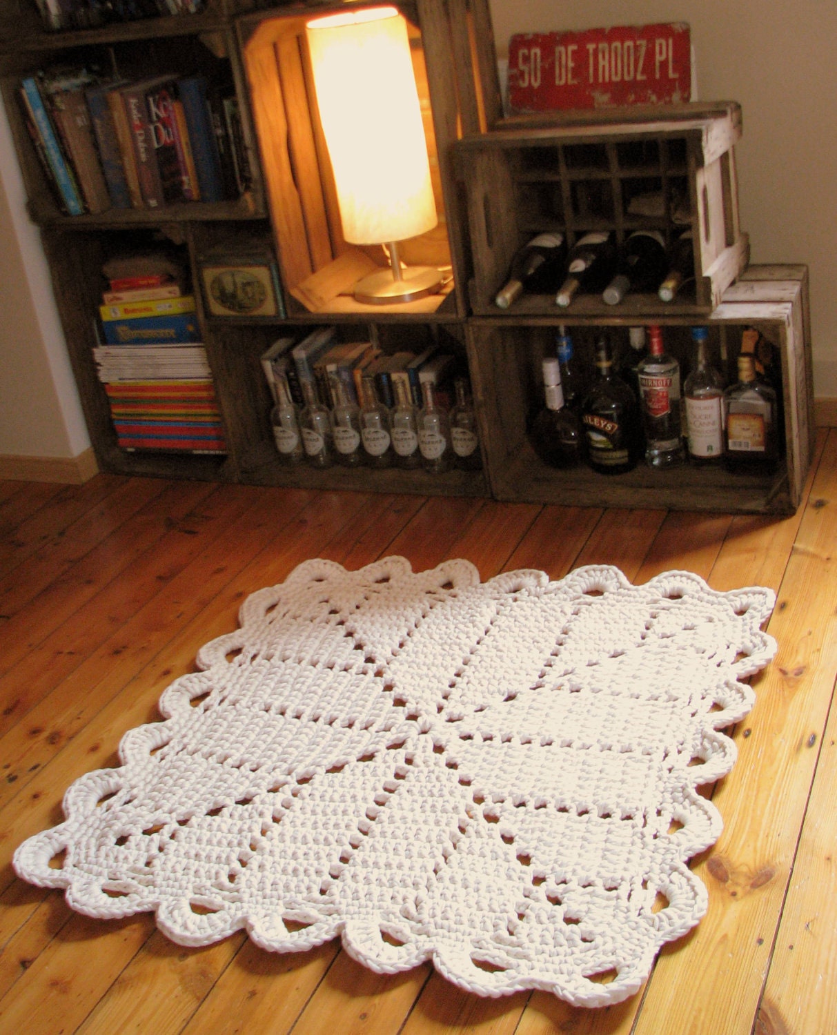 Granny square rug crochet area rug 80x80cm / 31x31 inch cream (off white)