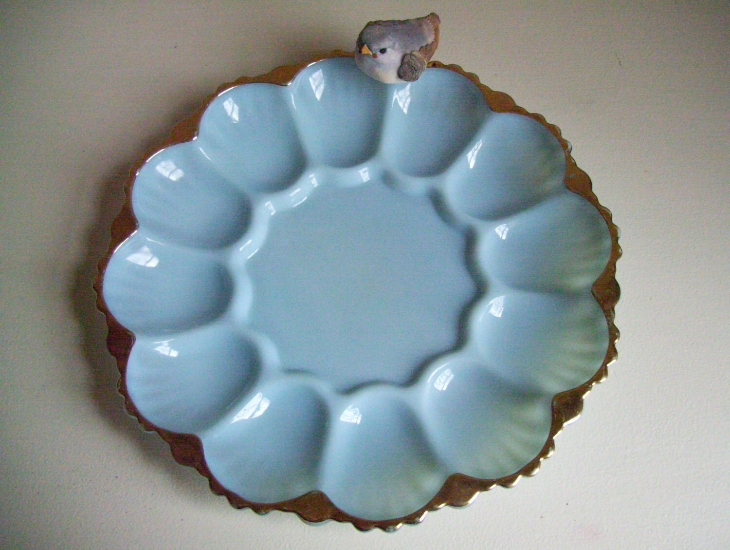 Vintage Blue Milk Glass Deviled Egg Plate by LakeBreezeVintage