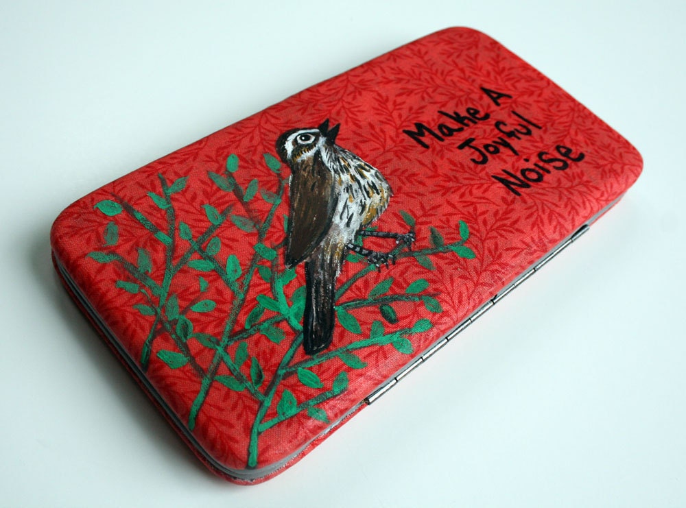 Handpainted Songbird Cluch Wallet- Joyful Song Sparrow