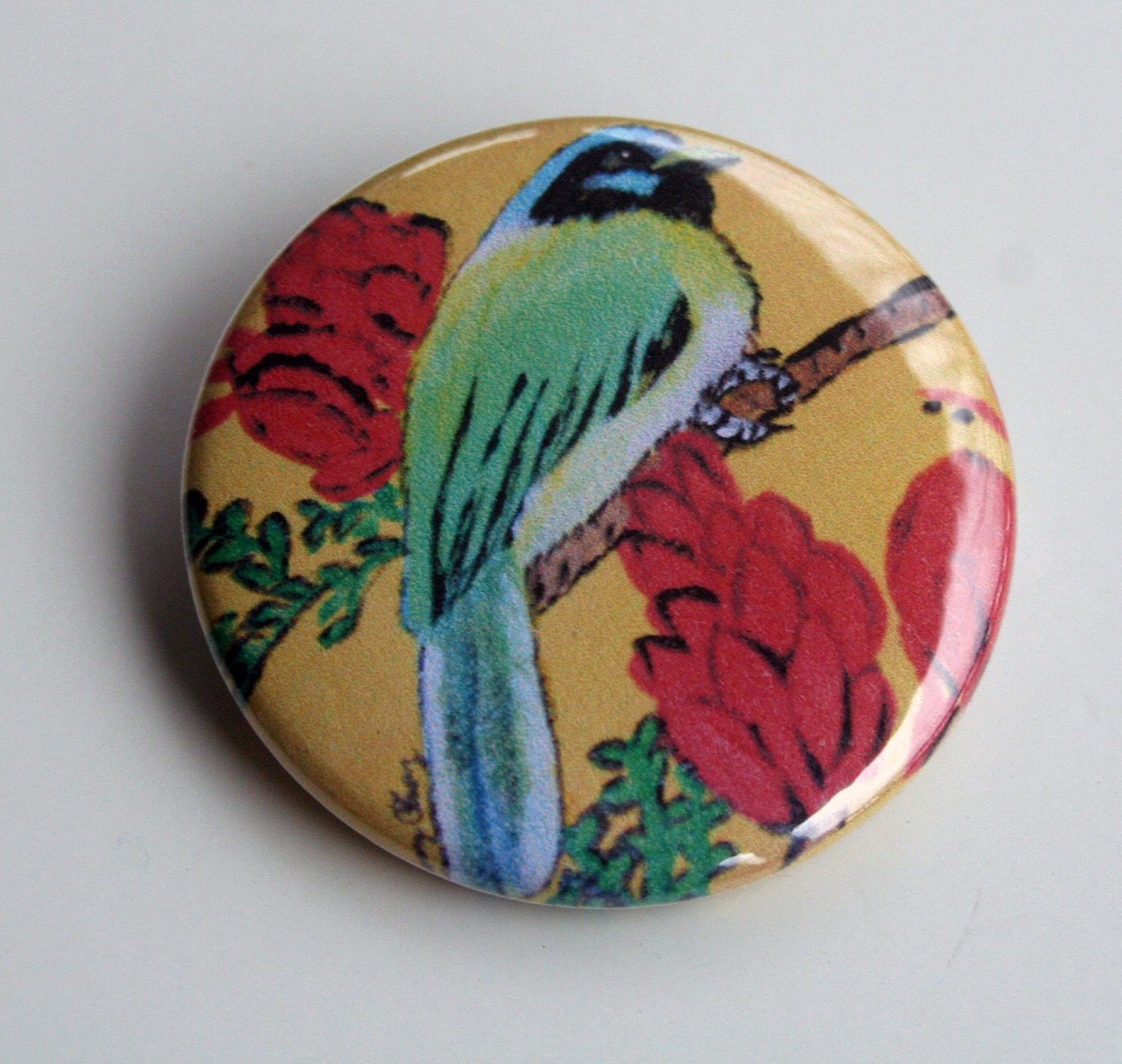 Bird Pin- Featuring original painting of green jay