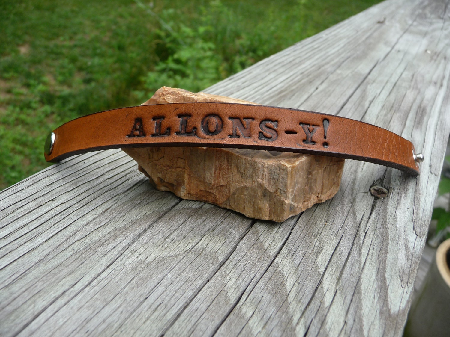 ALLONS-Y- 10th Doctor- David Tennant- Doctor Who Hand Stamped Leather Cuff- Leather Bracelet