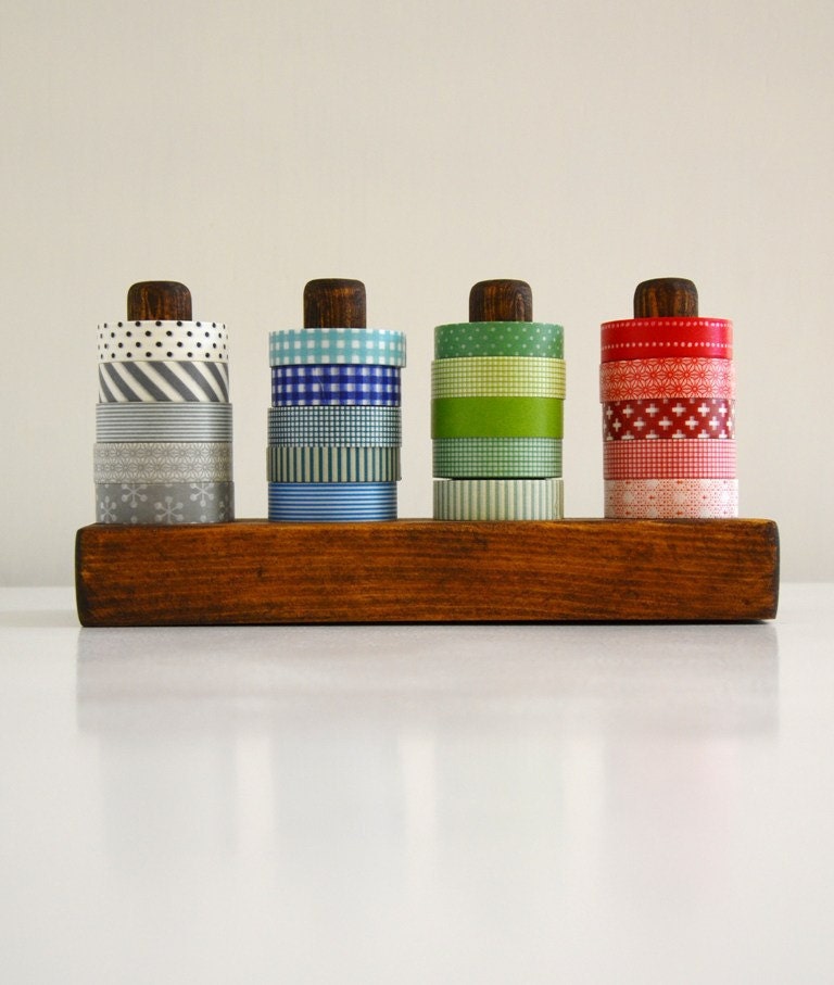 Dark Washi Tape Organizer - Wood Masking Tape Holder - Eco friendly Japanese Tape Dispenser for 20 rolls